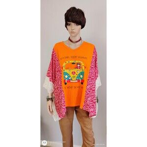 Custom Hippie Poncho Orange VW Bus Flutter Sleeves Boho Hotel California  Osfm